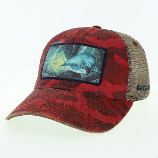Catfish – Dark Red Field Camo Trucker