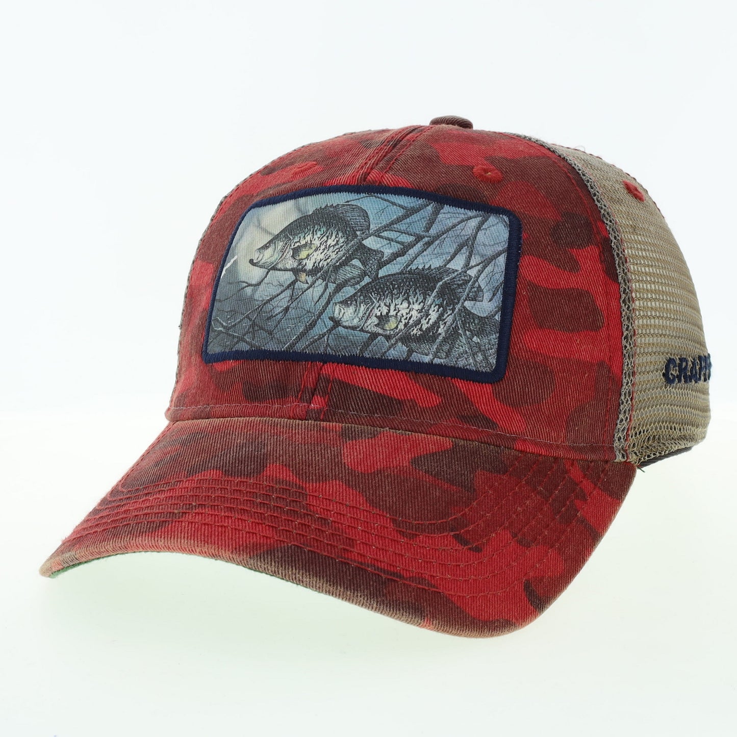 Crappie 2 – Dark Red Field Camo Trucker