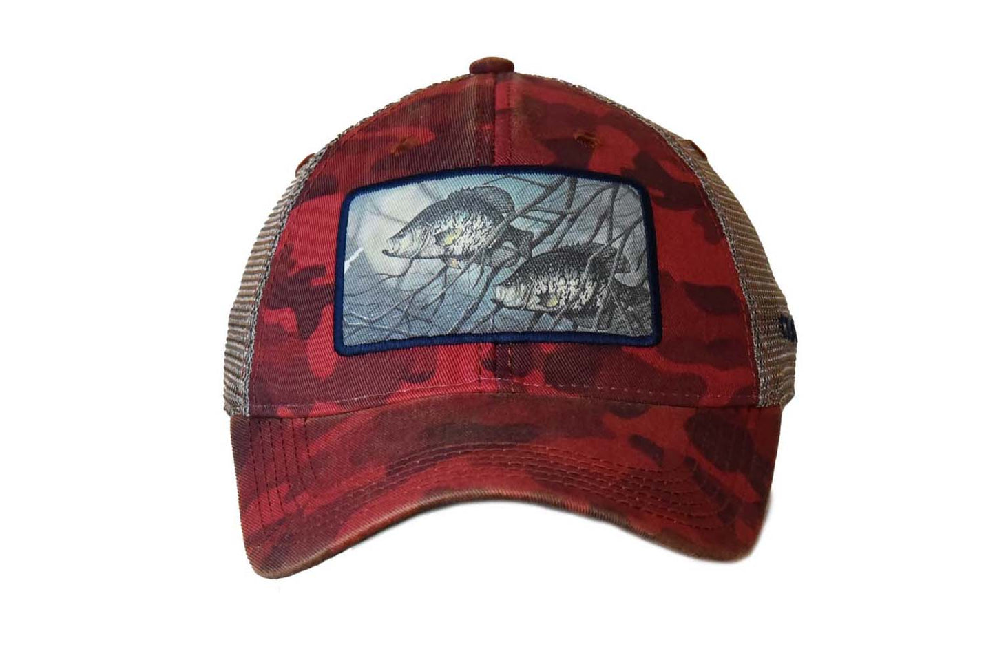 Crappie 2 – Dark Red Field Camo Trucker