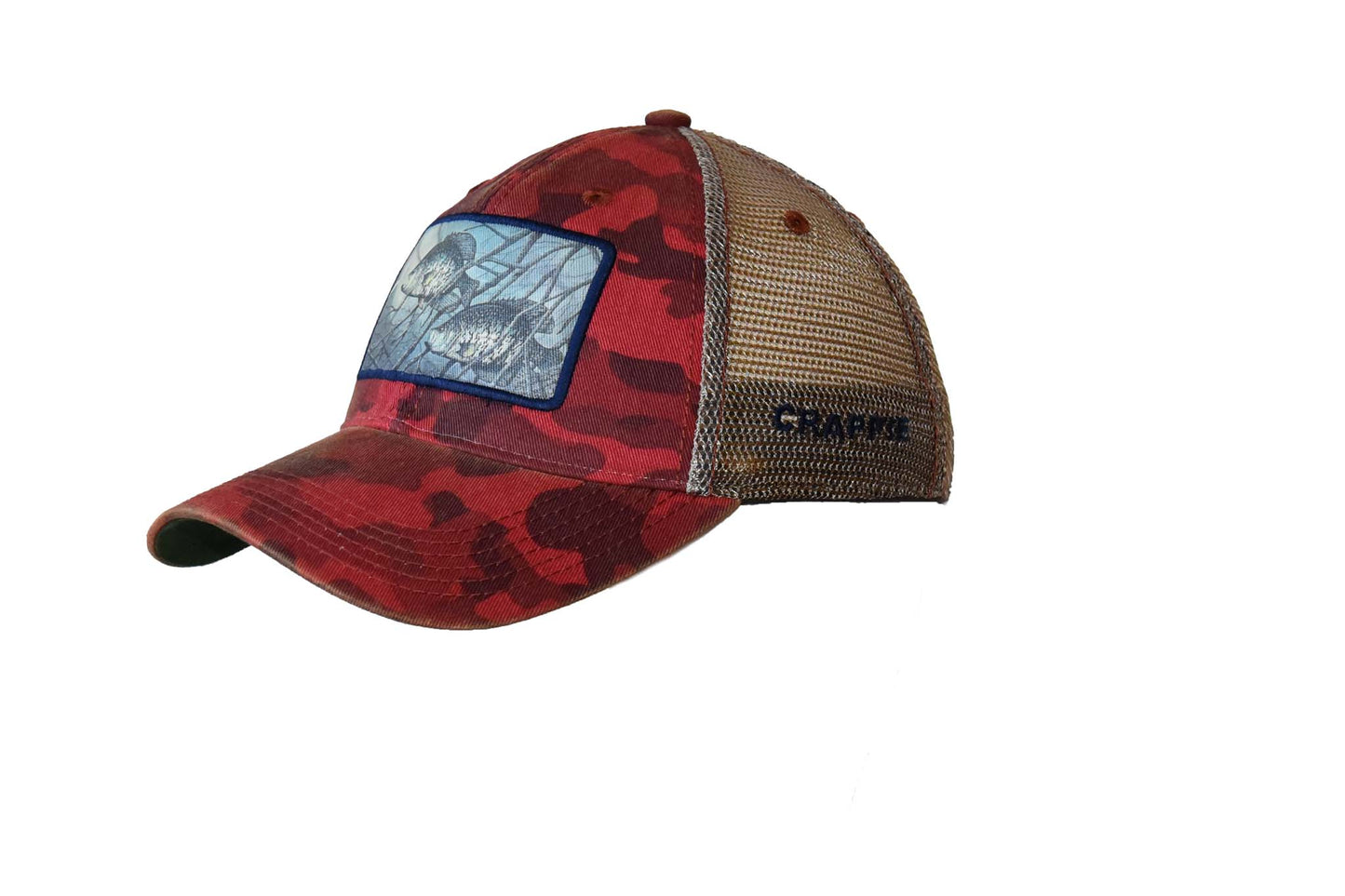 Crappie 2 – Dark Red Field Camo Trucker