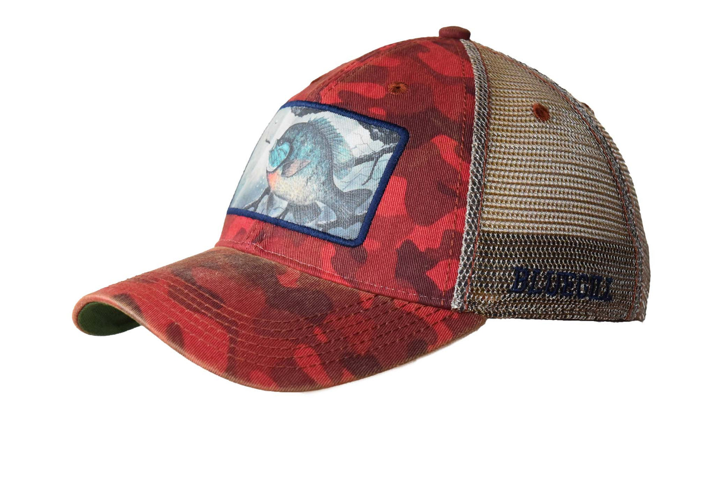 Bluegill – Dark Red Field Camo Trucker
