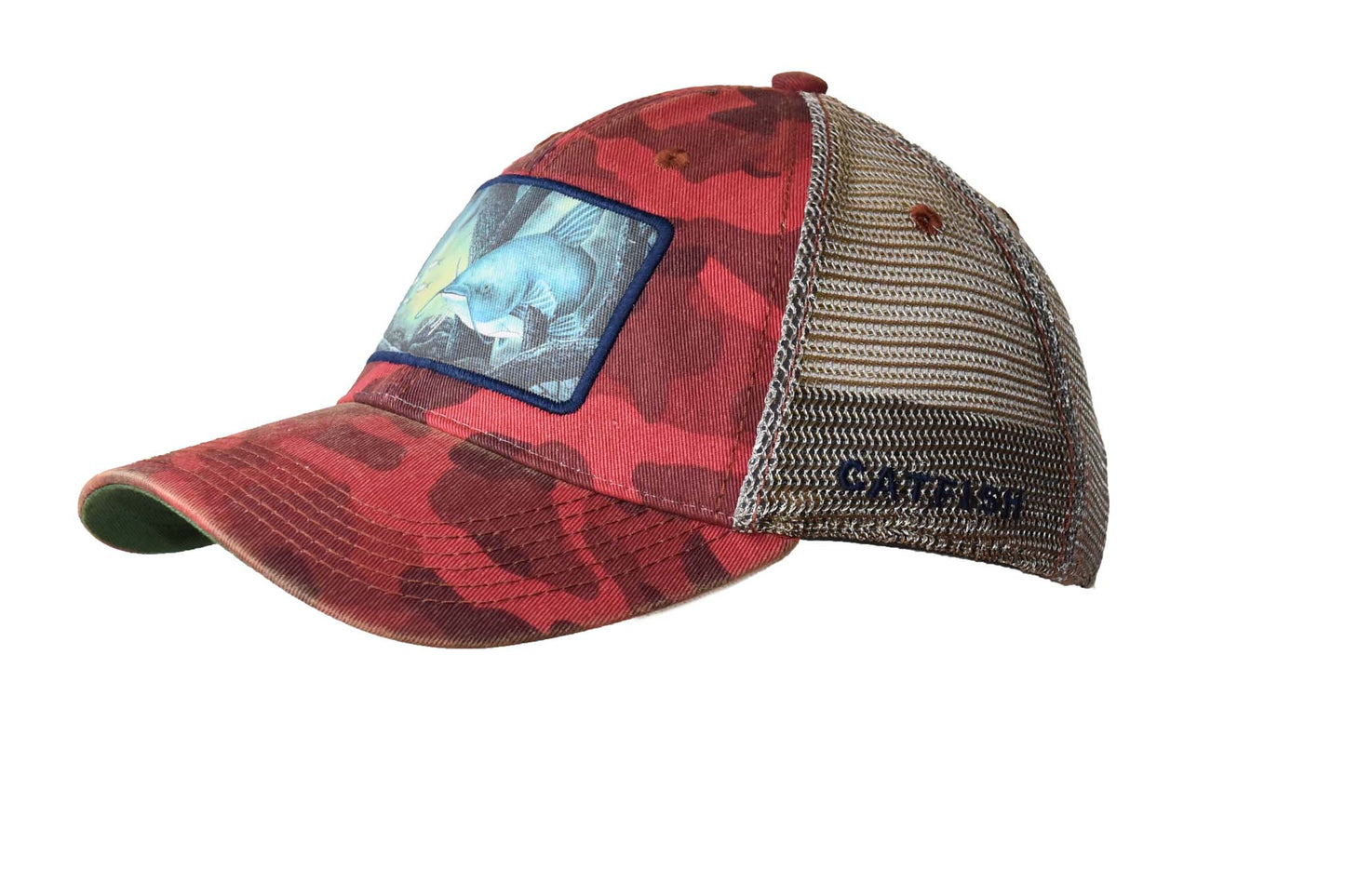 Catfish – Dark Red Field Camo Trucker
