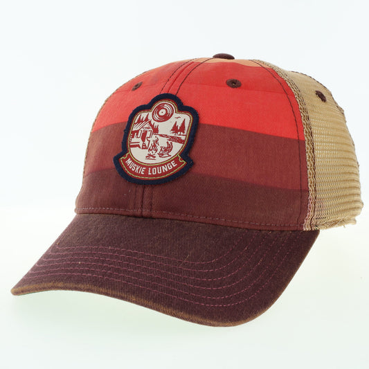 Muskie Lounge Logo – Red Stripe Trucker